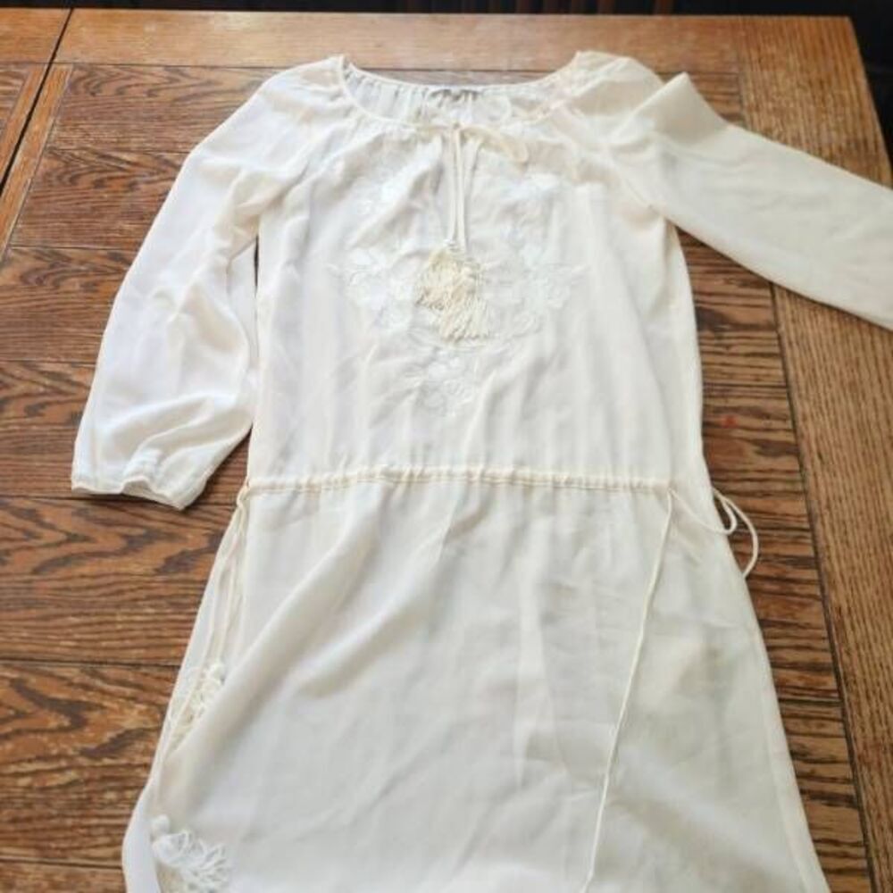 Marie France Van Damme Silk cream drawstring waist  Dress sz 1